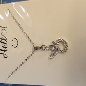 Silver Tone Bunny Rabbit Rhinestone Pendant 18" + 2" Extension Necklace